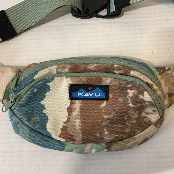 Kavu Fanny Pack Waist Belt Bag Tie Dye Double Pocket Teal Brown - Picture 2 of 6